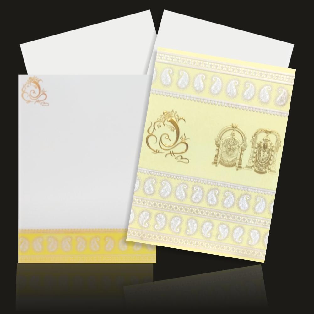 Lovely Ganesha Design With Floral Border Wedding Card - KNK4844-1